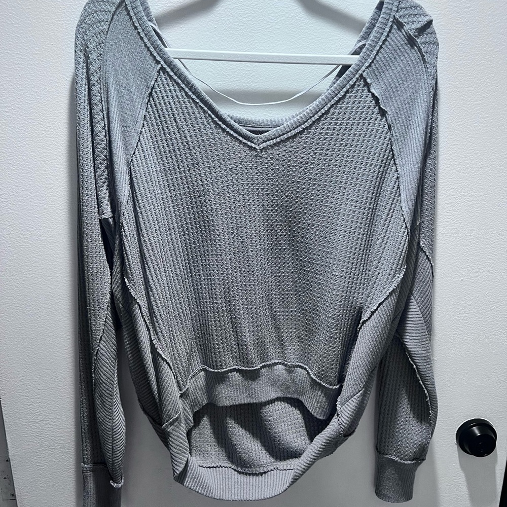 We The Free Gray Waffle Knit Top